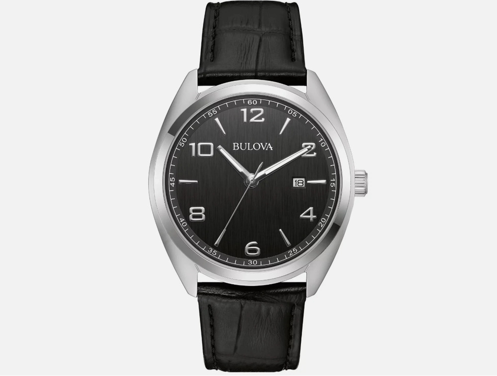 Bulova Men's Classic Date Indicator Quartz Black Leather Watch 42MM 96B453 NEW